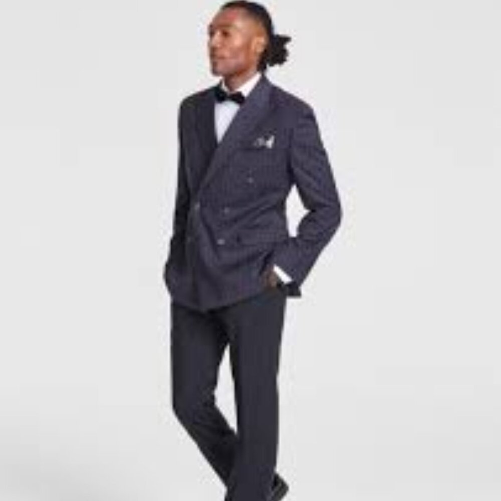 Tayion Collection Mens Classic-Fit Jacquard Din Black grey 52R